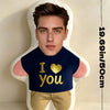 A personalized photo face pillow featuring a male face with the text I love you embroidered on the chest.