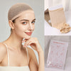 A woman models a beige breathable fishnet wig cap for natural hair styling.