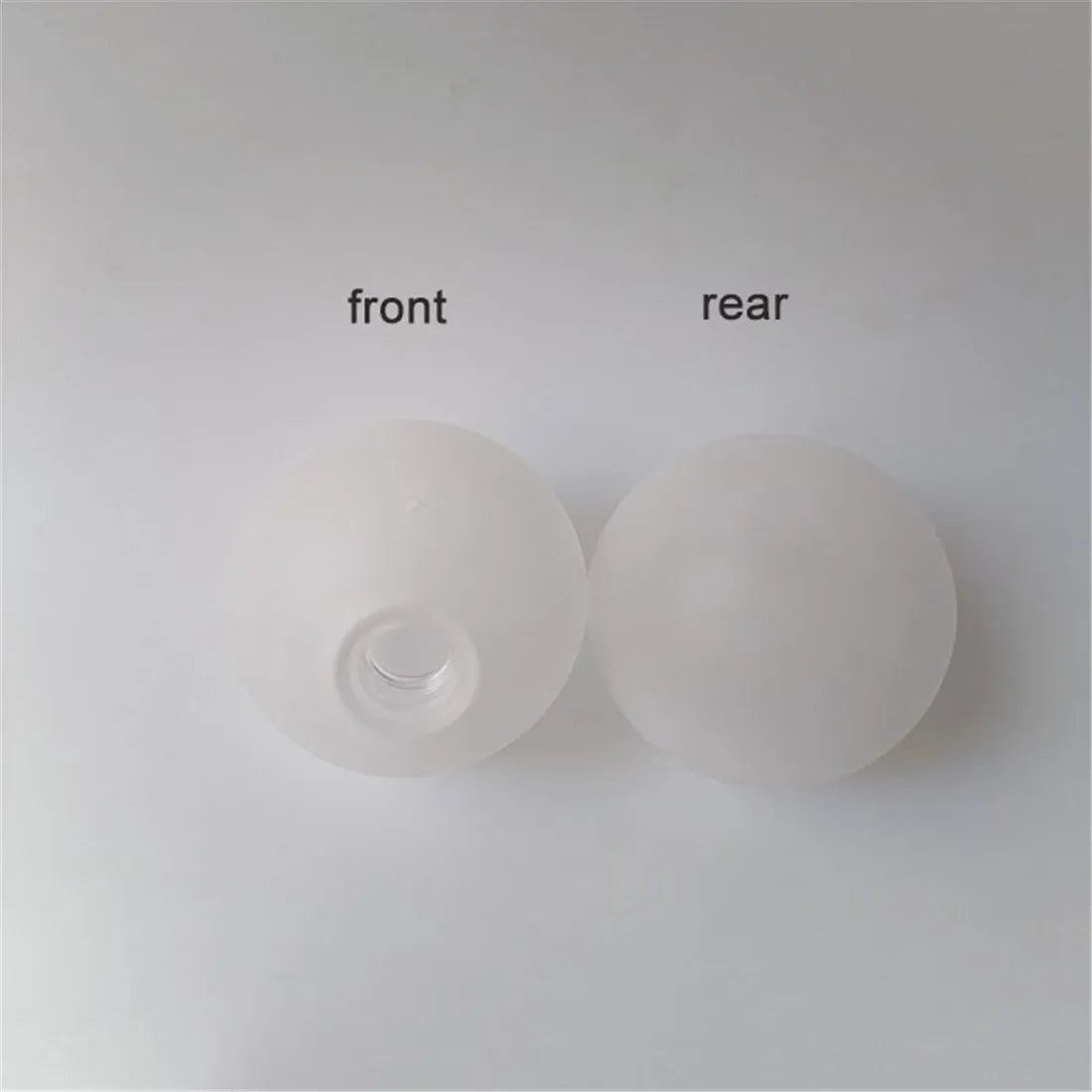 Front and rear views of a frosted threaded dome lampshade.