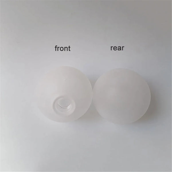 Front and rear views of a frosted threaded dome lampshade.