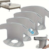 A set of four gray adjustable bed sheet holders with non-slip grips and a folded bed visible.