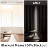 Before and after comparison showing a window covered by blackout thermal curtains.