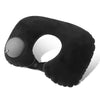 A black portable flocking inflatable neck pillow shown from the side.