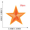 A set of 20 five-pointed star embroidery patches in orange thread, measuring 3cm or 1.2 inches across.