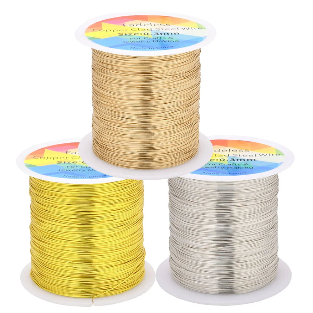 Spools of bendable copper clad steel wire in gold and silver colors for jewelry making