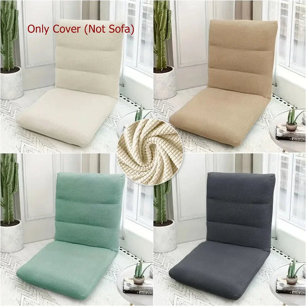 A set of folding tatami seat covers in beige, light green, and dark gray displayed on a white background.