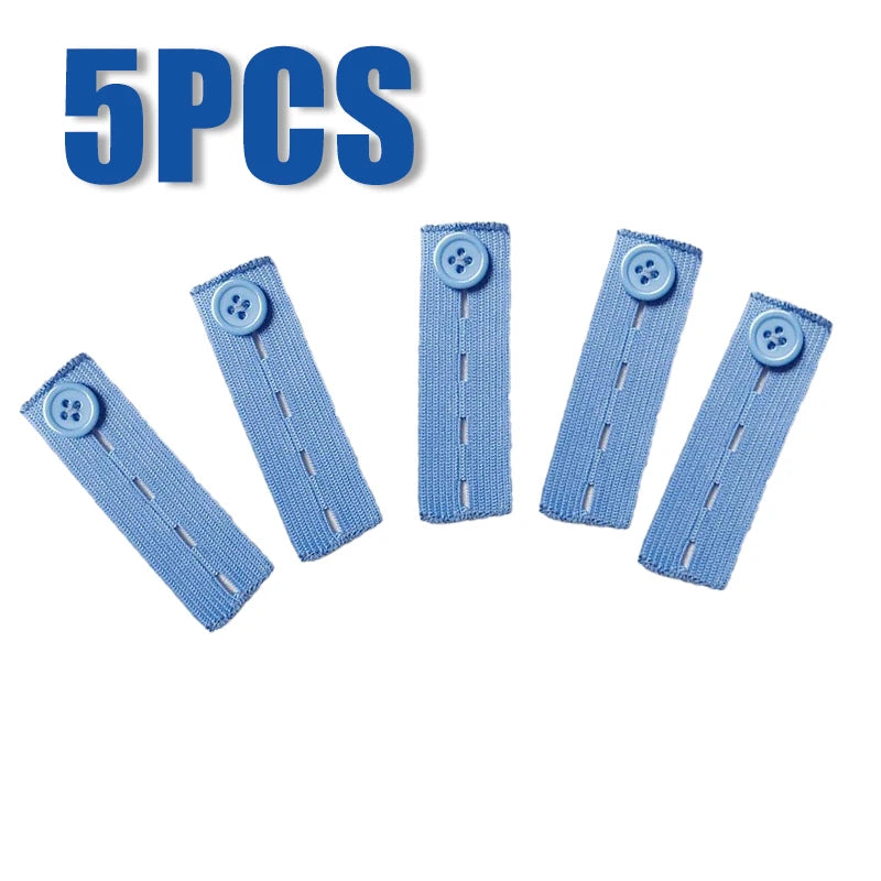 Five pieces of light blue adjustable elastic waist extender belts.