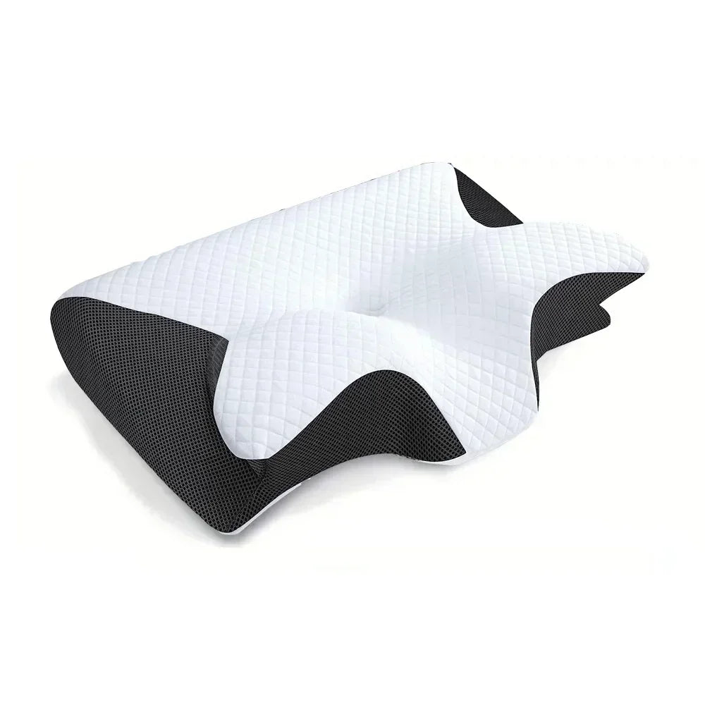 White and black butterfly memory foam contour pillow for neck pain relief