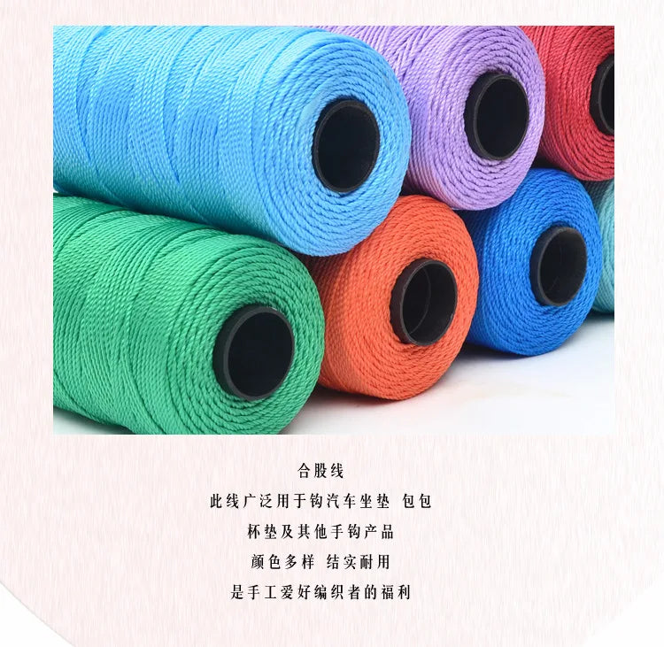 Rolls of various colored hand knitting and crochet cord for crafting