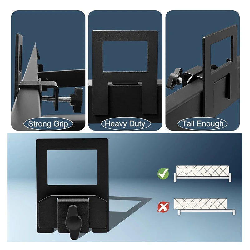 Black extra-thick mattress slide stoppers shown with various grip and height options for bed frames