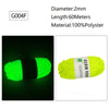 A spool of bright yellow glow-in-the-dark polyester yarn labeled G004F with a black core.