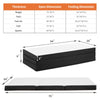A diagram showing the dimensions of a tri-fold memory foam mattress, including thickness and folding dimensions.