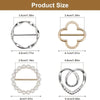 A set of elegant metal scarf and dress clips shown with various sizes and dimensions.