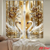 Elegant champagne gold and white swan curtains with floral accents set of two