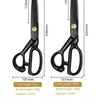 A pair of black professional heavy duty tailor scissors with 12 inch blades and 5.5mm thickness.