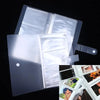 A clear plastic photo storage card album with multiple transparent pockets and a dark gray cover.