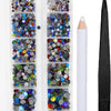 A clear plastic case containing various colored rhinestones and a tool for applying them as a gift set