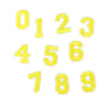 A set of yellow customizable number patches, numbered 0 through 9.