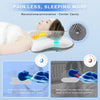 A woman rests her head on an ergonomic memory foam neck pillow designed to keep the natural cervical curve and align the head