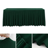Dark green stretchable waterproof rectangle tablecloth draped on a table.