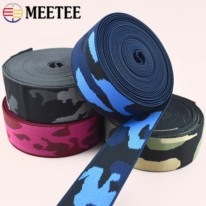 Rolls of camouflage elastic stretch ribbon for sewing and craft projects in various colors