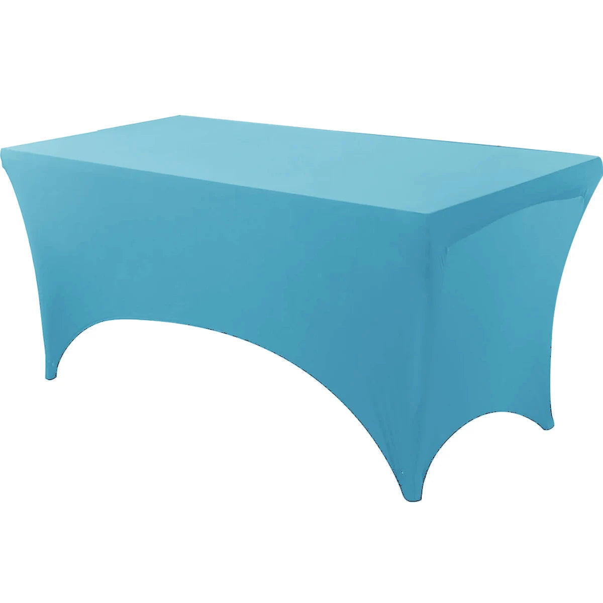 Light blue stretch tablecloth set for dining and event decor