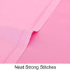Close-up of a pink silky satin toddler pillowcase showing neat strong stitching.