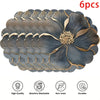 Set of six gray floral non-slip placemats with gold accents for modern dining tables