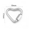 Silver heart-shaped stainless steel screw lock carabiner clasp for jewelry making