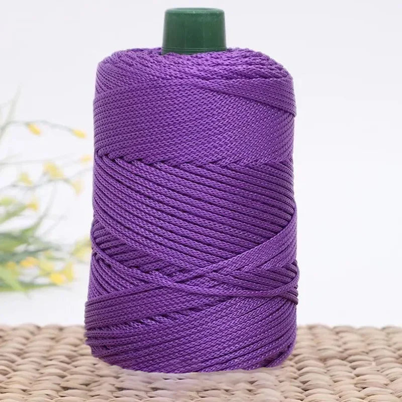 A spool of purple 3mm ice rope crochet yarn for crafting.