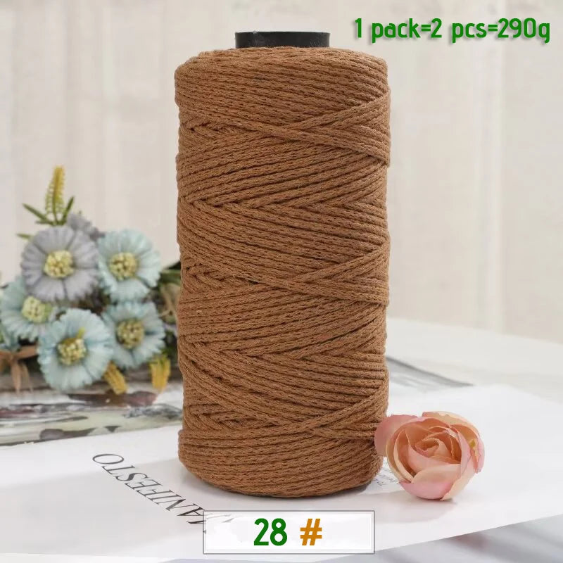 A spool of medium-thick brown hand-woven cotton yarn for crafting, packaged as 1 pack of 2 pieces.