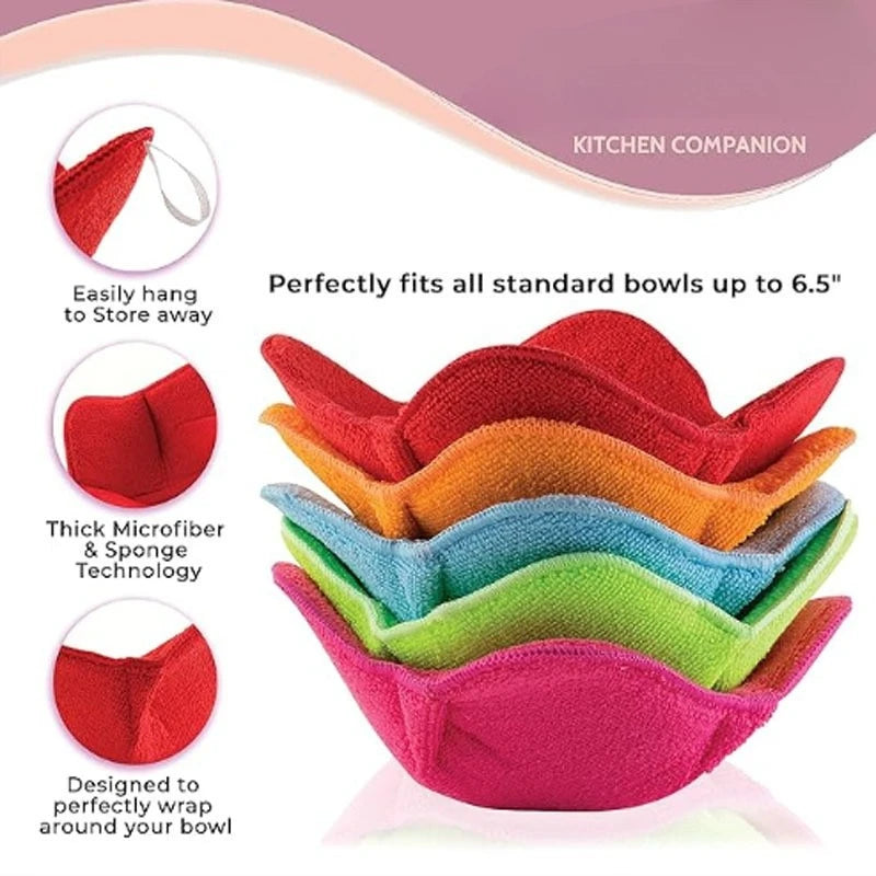 Red quilted microwave bowl cozy designed to perfectly wrap around a bowl.