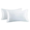 A set of two white silky satin pillow covers for a queen size pillow.