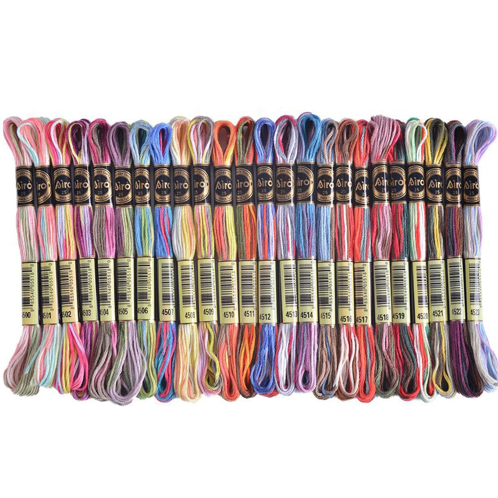A set of gradient embroidery threads in various colors and shades for cross stitch