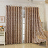 Floor-length brown tree bark pattern blackout curtains hanging in a doorway.