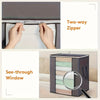 Demonstration of a two-way zipper and see-through window on an extra large foldable storage bag.