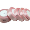 Rolls of light pink satin gift ribbon measuring 40mm, 25mm, 20mm, 12mm, and 6mm wide.