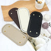 Three reusable PU leather bag bottom pads in black, beige, and tan resting on a wooden board.