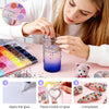 DIY resin rhinestone kit showing the steps to apply glue, place a crystal on glue, and complete a craft project