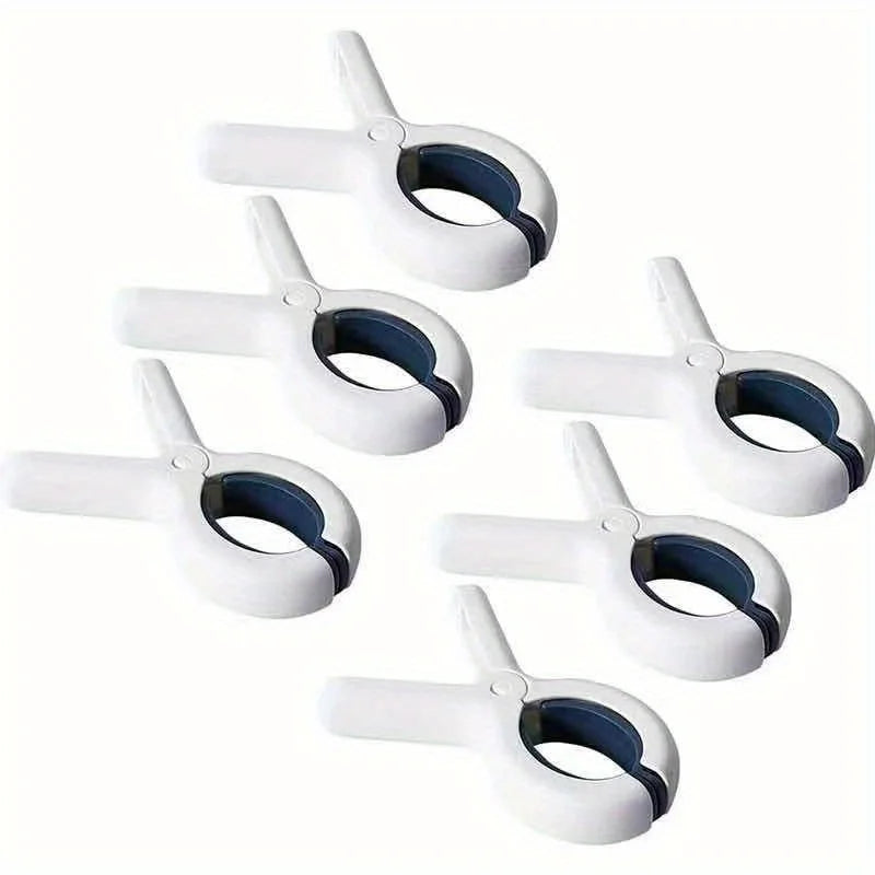 A set of heavy-duty plastic clothespins with rust-resistant springs in white and blue.